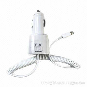Car Charger for iPhone 5 with USB Port, Flashing Alert